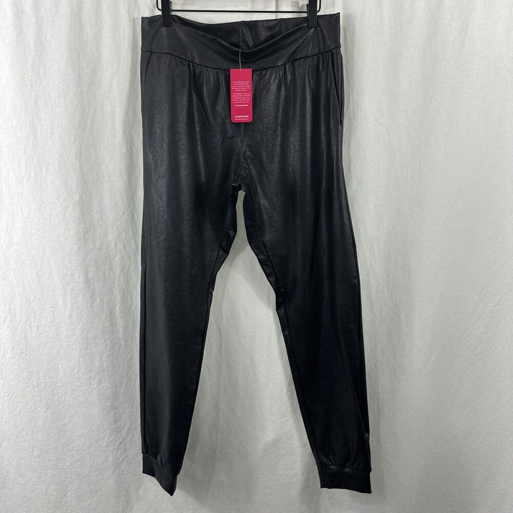 Commando Black Faux Leather Jogger Pants Womens Size L Rock Biker Concert